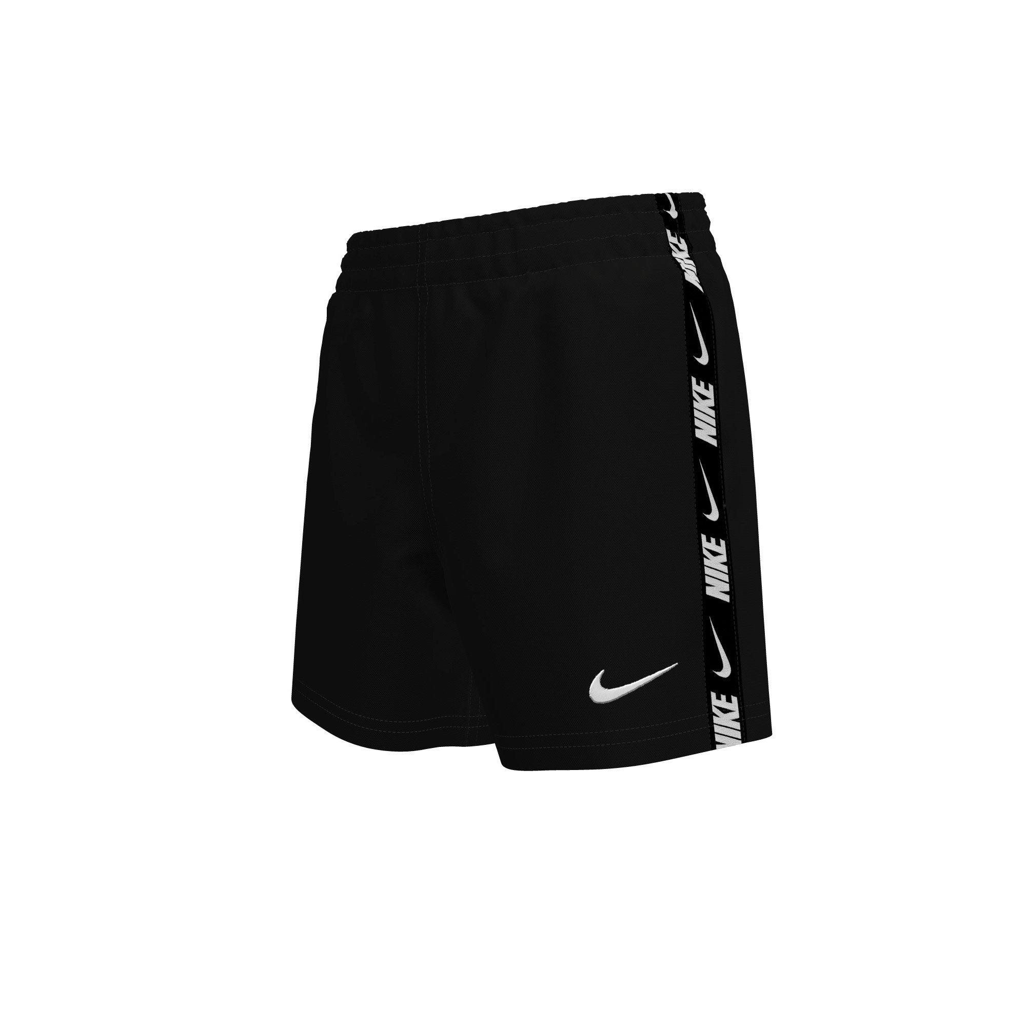 Nike Big Boys' Swim Breaker Logo Tape 4" Brief-Lined Volley Swim Shorts - BLACK